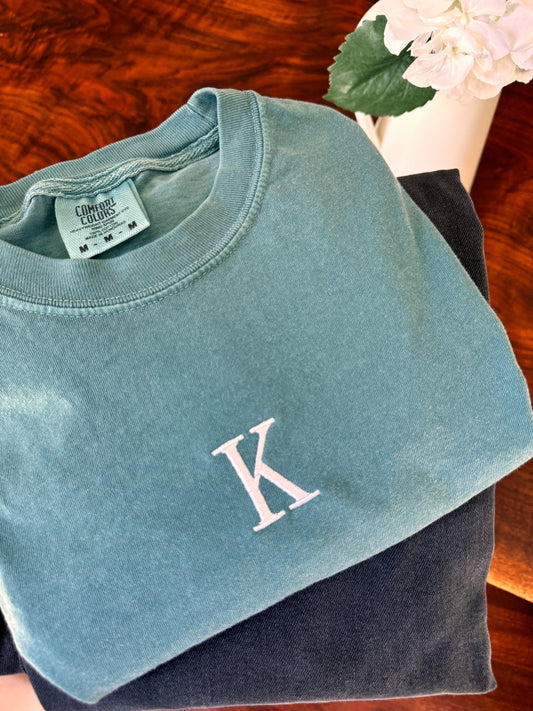 Embroidered Single Initial, Tee or Sweatshirt