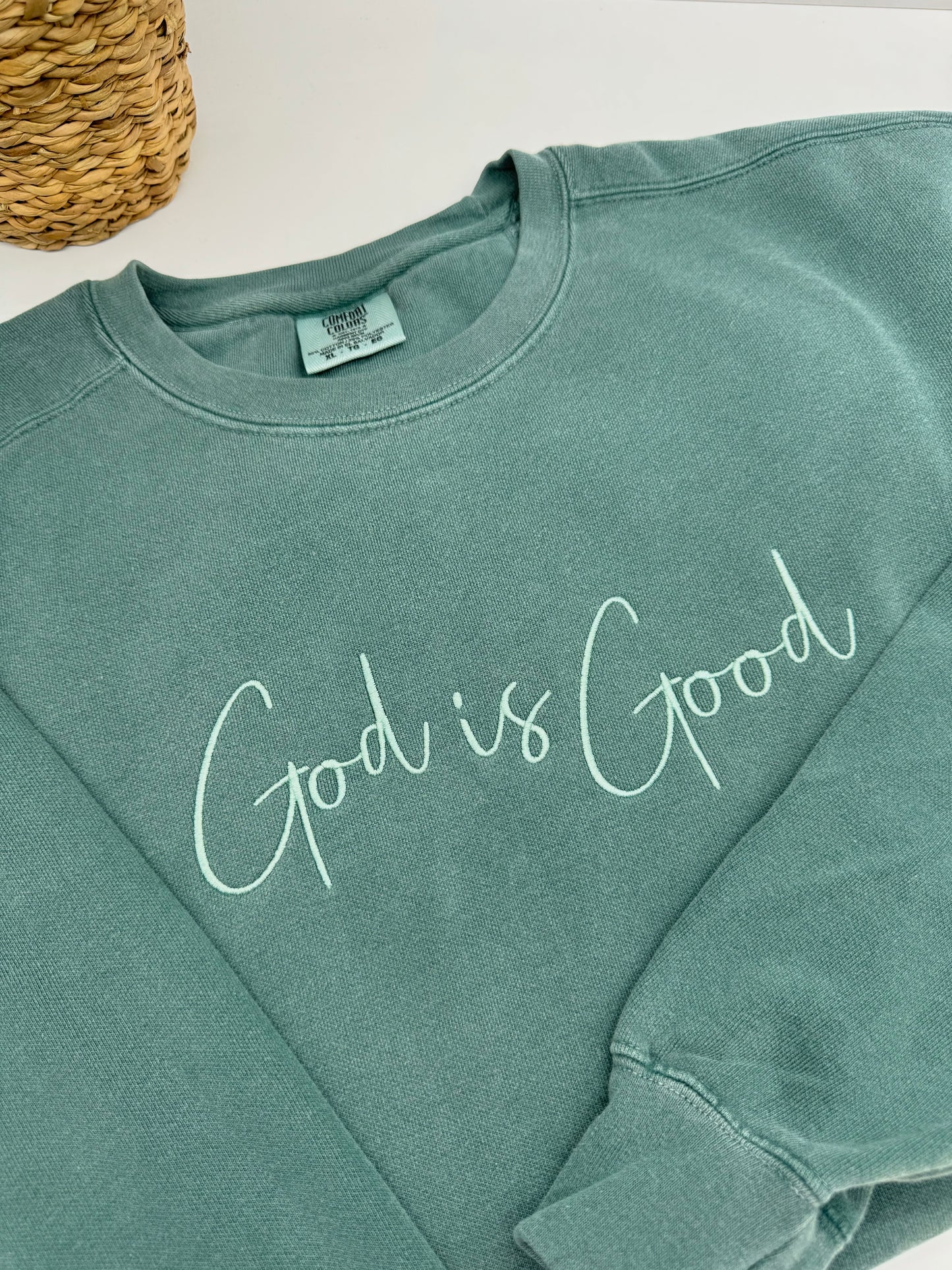 Embroidered God is Good, Tee or Sweatshirt, Script Font