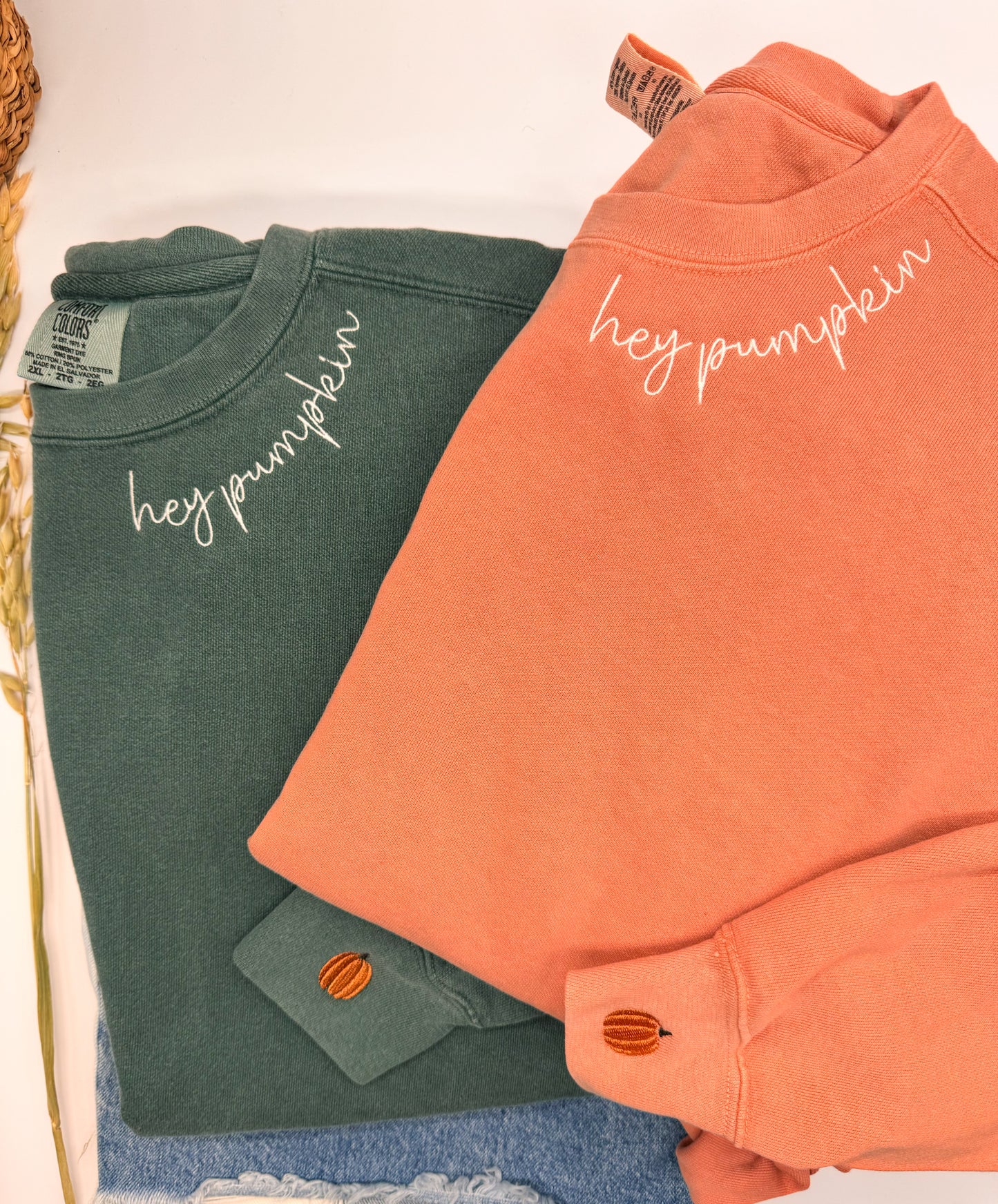 Embroidered Hey Pumpkin Collar with Pumpkin Sleeve, Tee or Sweatshirt