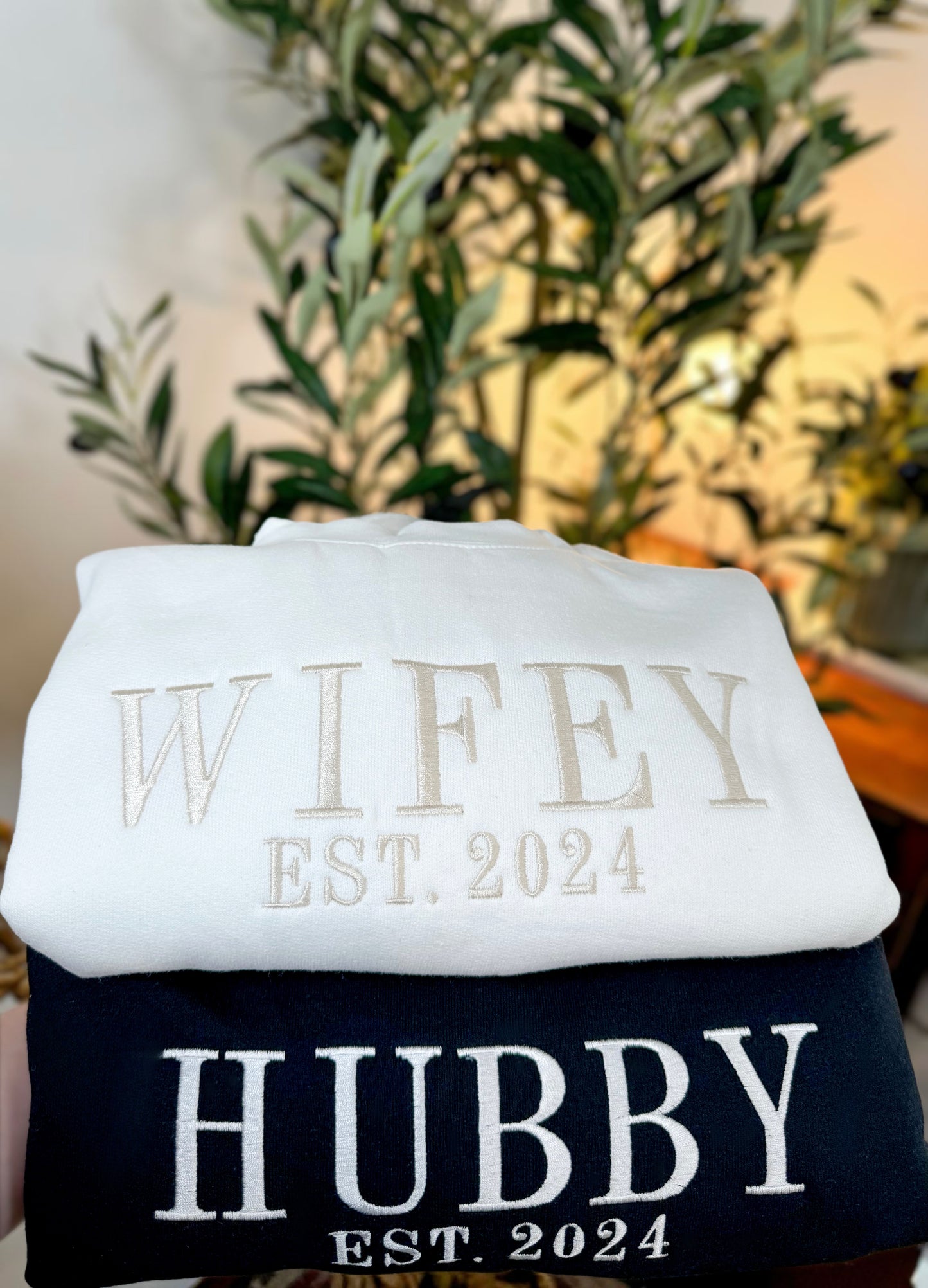 Embroidered Wifey & Hubby Tee or Sweatshirt