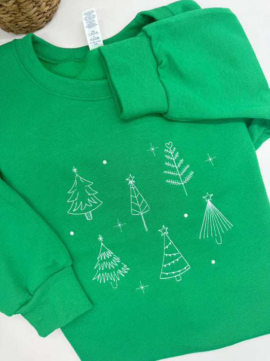 Embroidered Whimsical Christmas Trees, Tee or Sweatshirt